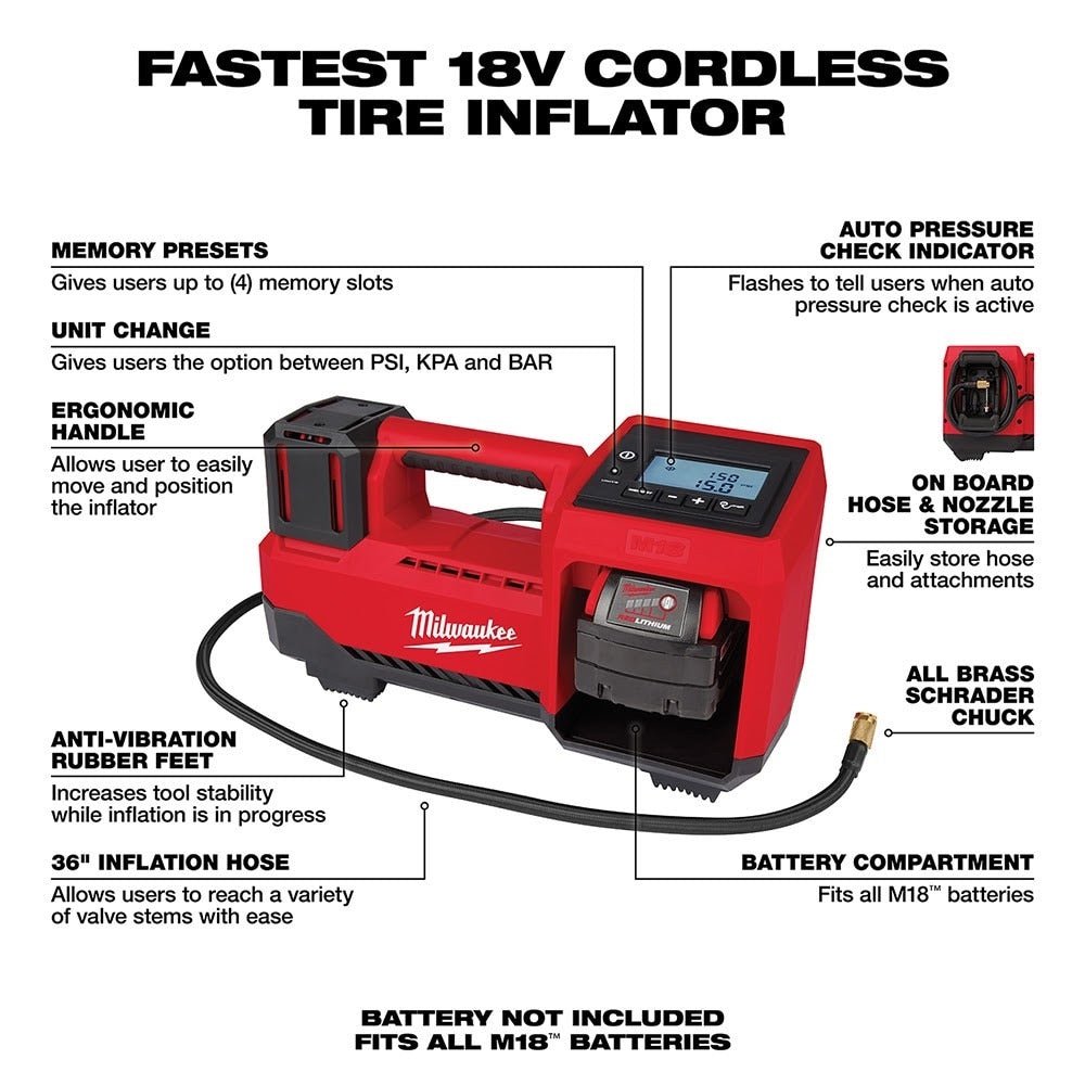 Milwaukee 2848-20 M18 Compact Tire Inflator, Tool Only - Image 3