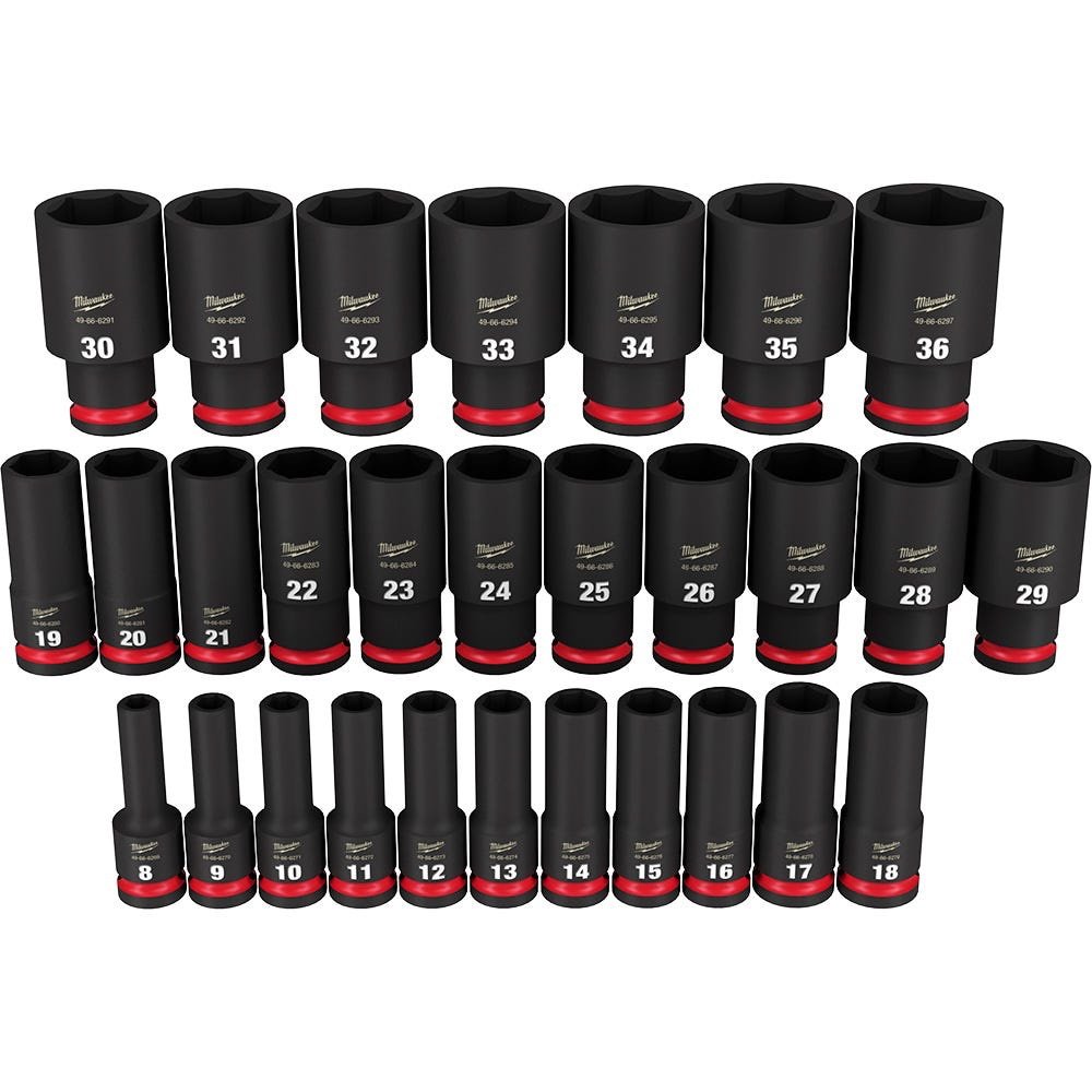 Milwaukee 49-66-7015 29-Piece SHOCKWAVE 1/2-Inch Drive Metric Deep 6-Point Impact Duty Socket Set - Image 2
