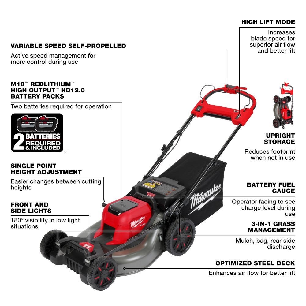 Milwaukee 2823-22HD M18 FUEL 21-in Self-Propelled Dual Battery Mower - Image 4